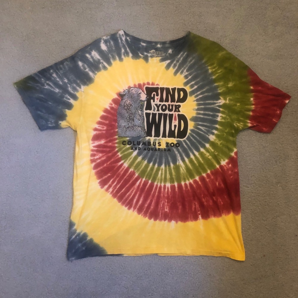 Columbus Zoo Tie Dye Shirt Find Your Wild Bear Graphic Tee Large Psychedelic